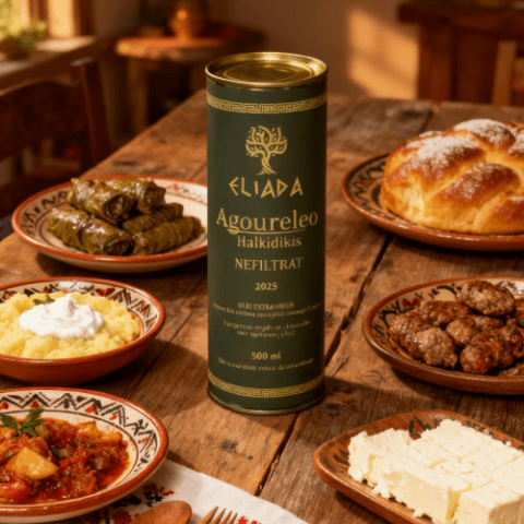 Ulei de Măsline Extravirgin și Comori Gastronomice - Eliada- Ulei Agoureleo Nefiltrat 2025 – ulei din recoltă timpurie, în ediție limitată -15%